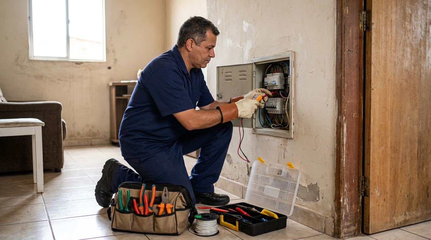 Eletricista com ferramentas em Blumenau‑SC