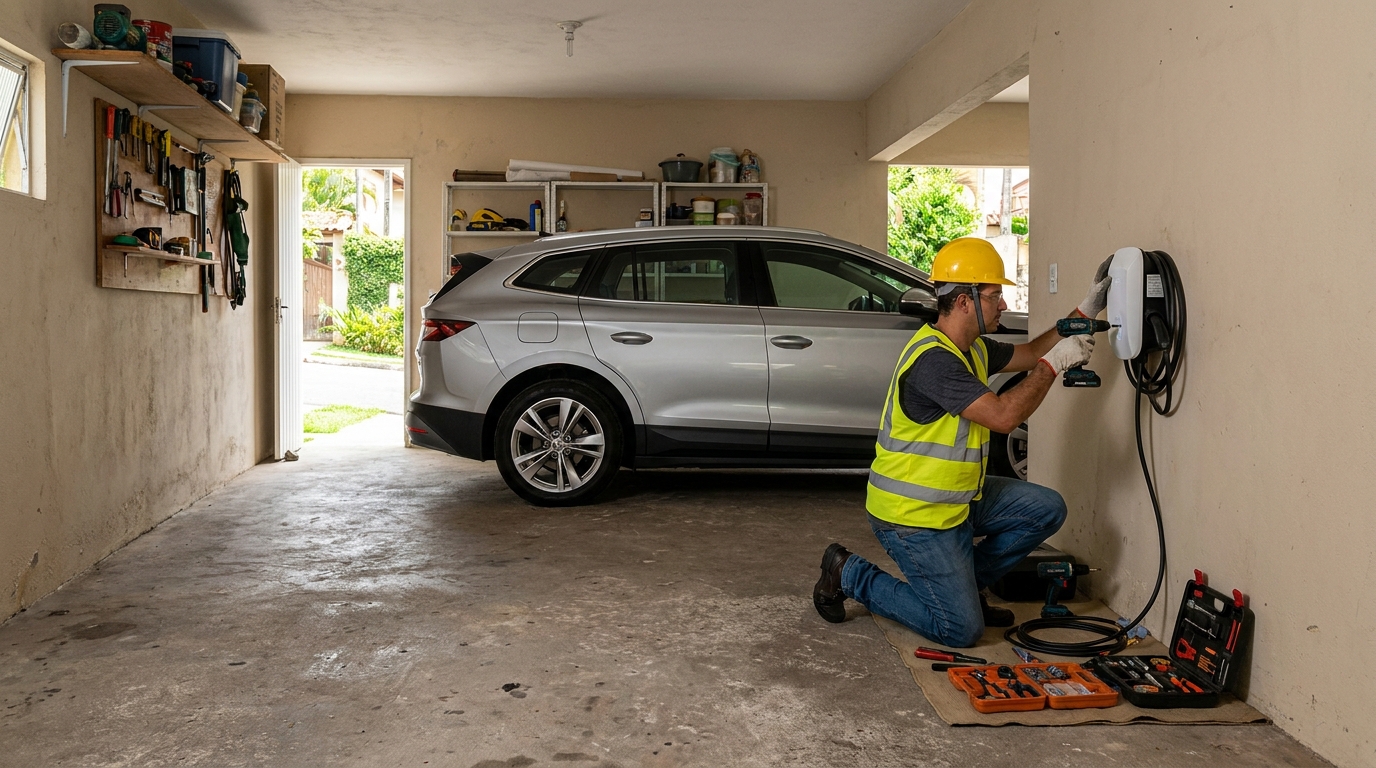 Instalacao de carregador de carro eletrico residencial em Blumenau‑SC